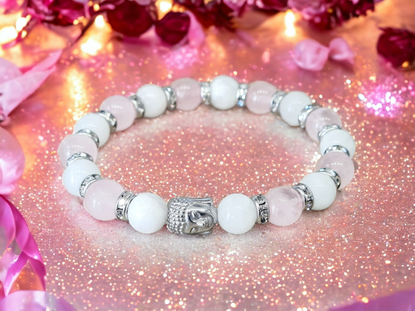 Bracelet pierre de lune et quartz rose